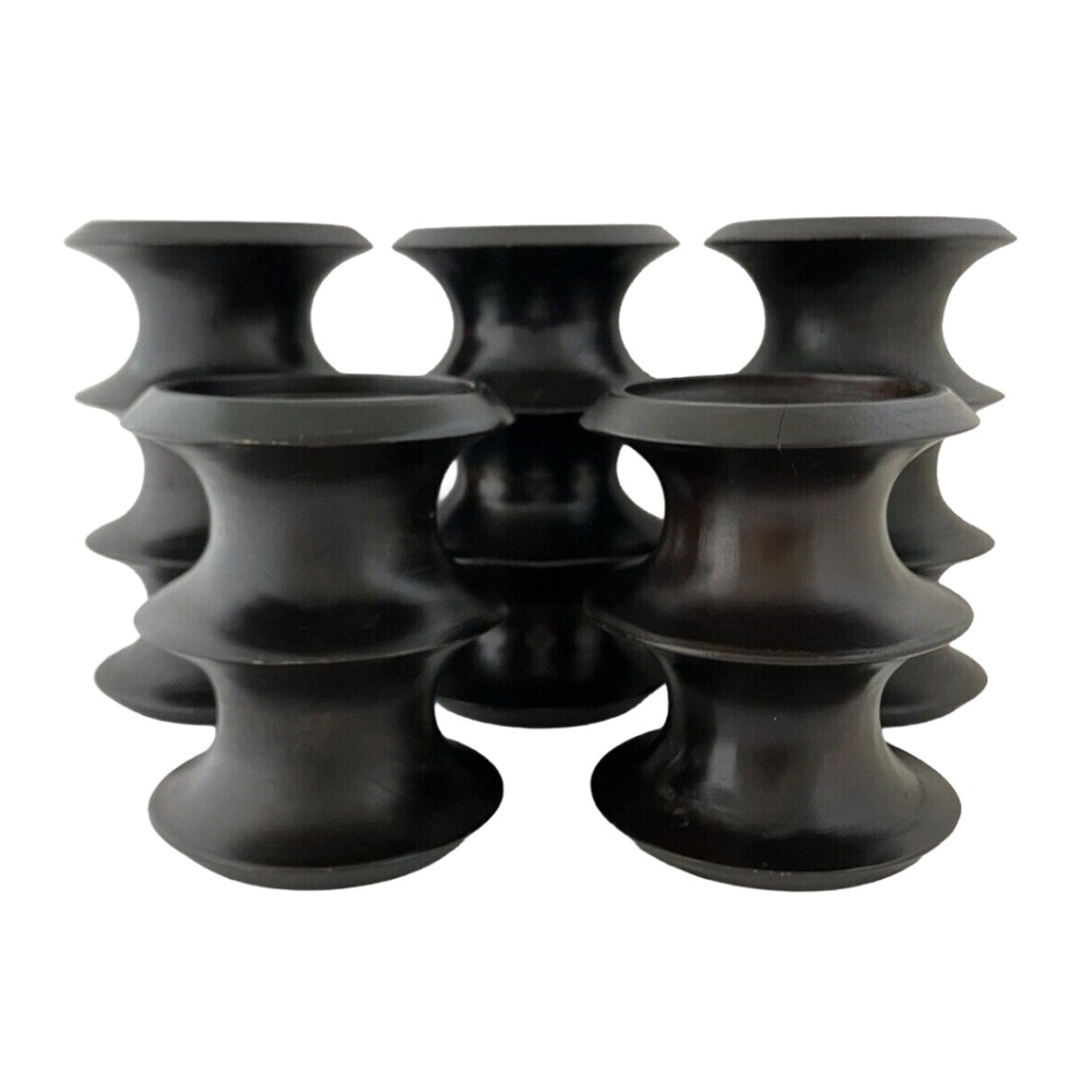 Crate & Barrel Lot of 5 Ridged Pillar Holders, SOLID WOOD in Espresso Finish